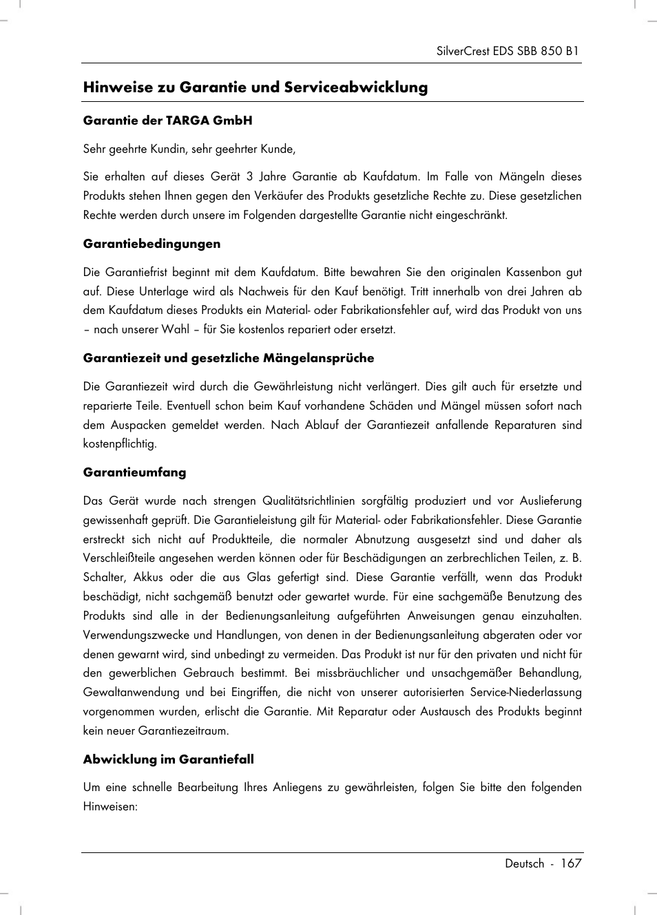 Hinweise zu garantie und serviceabwicklung | Silvercrest SBB 850 B1 User Manual | Page 169 / 172