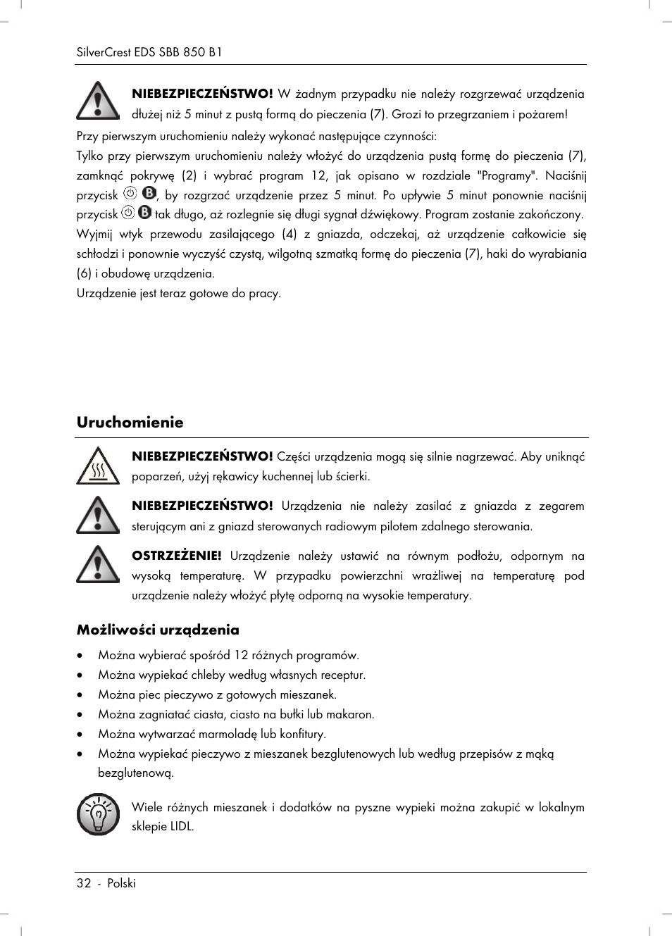 Uruchomienie | Silvercrest SBB 850 B1 User Manual | Page 34 / 172