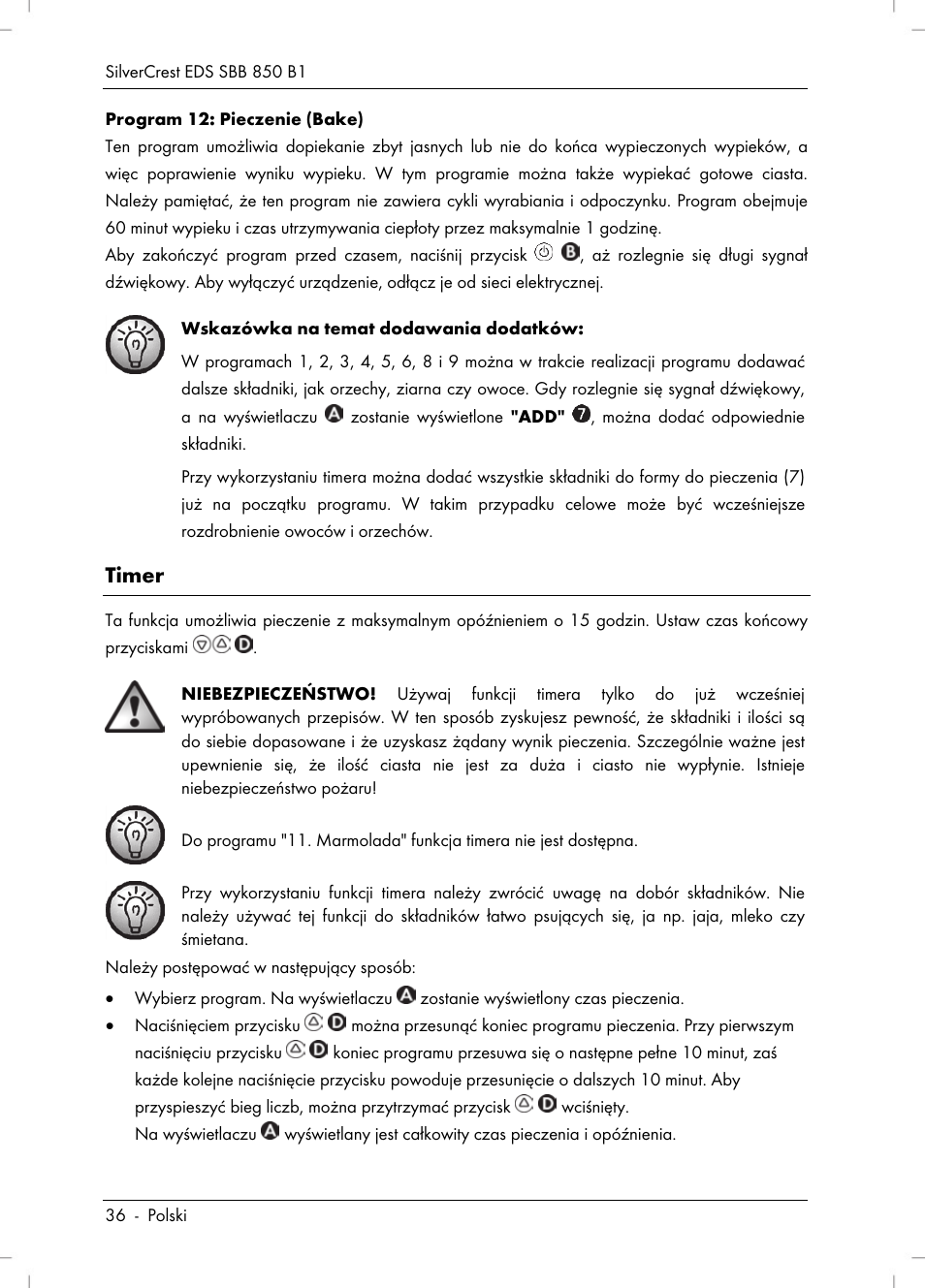 Timer | Silvercrest SBB 850 B1 User Manual | Page 38 / 172