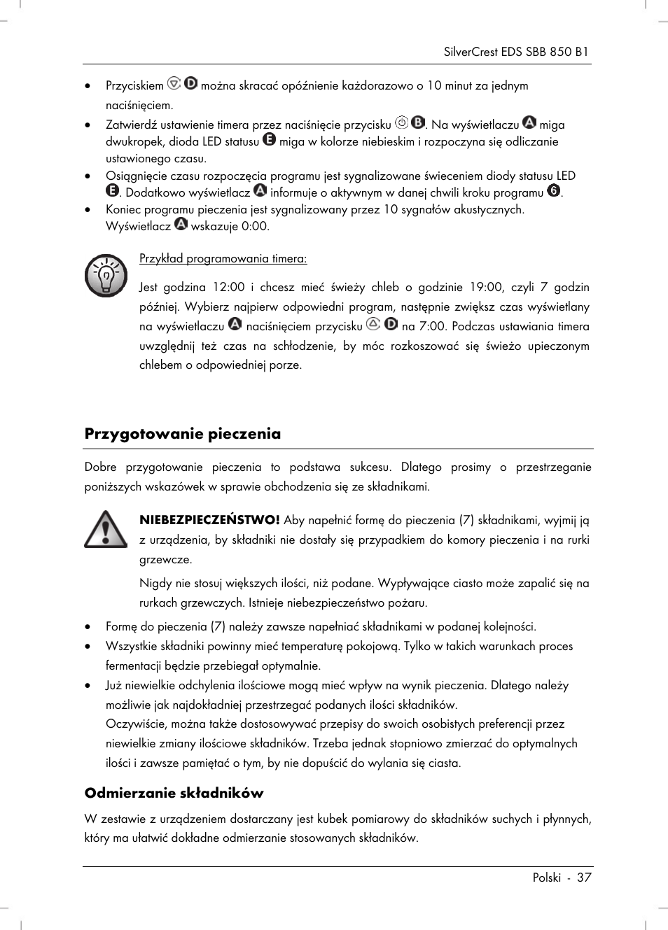 Przygotowanie pieczenia | Silvercrest SBB 850 B1 User Manual | Page 39 / 172