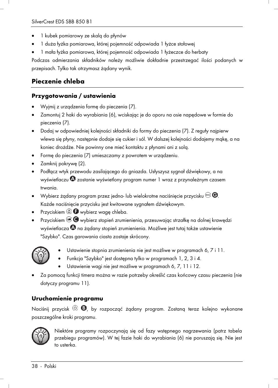 Pieczenie chleba | Silvercrest SBB 850 B1 User Manual | Page 40 / 172