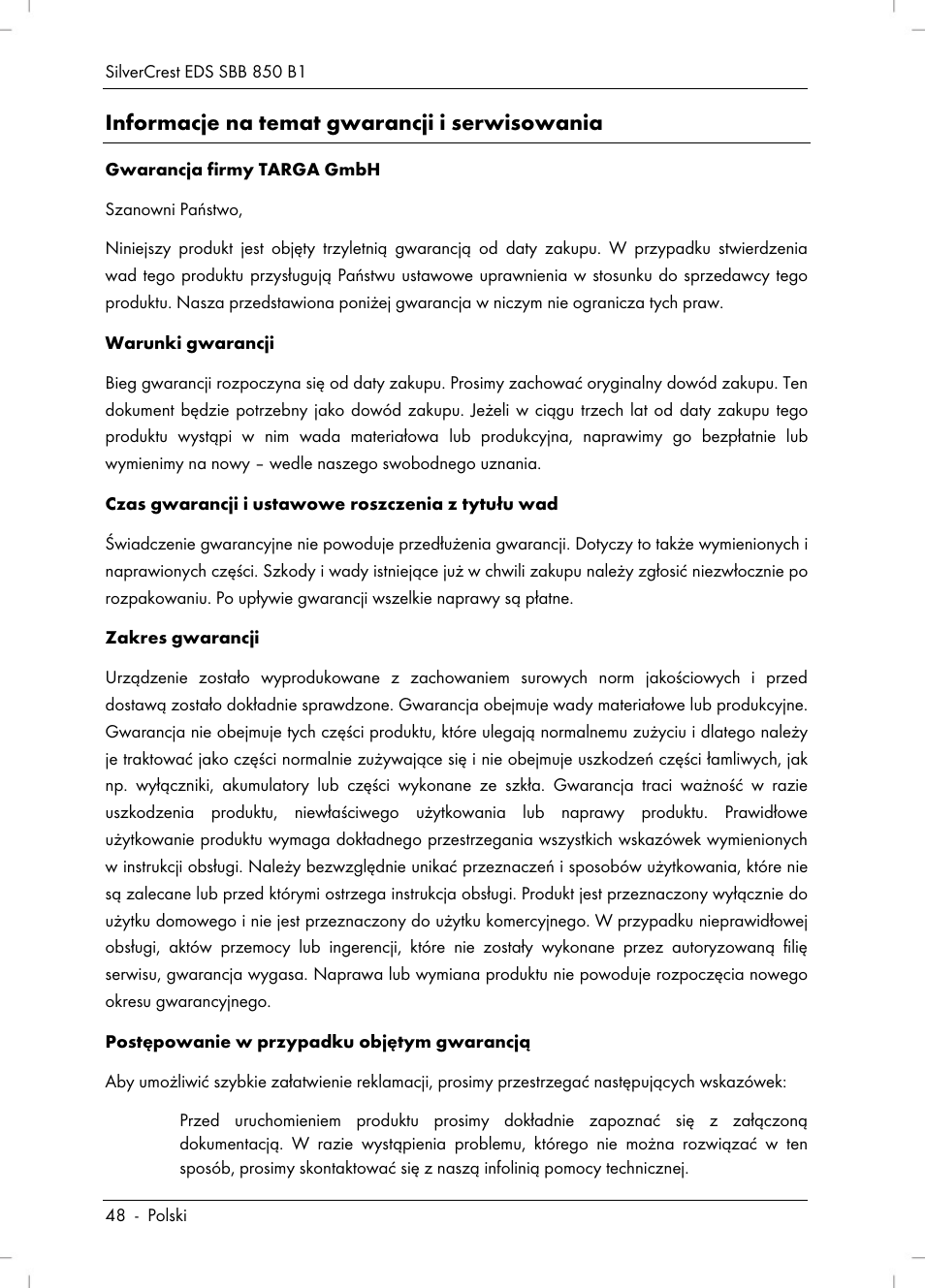Informacje na temat gwarancji i serwisowania | Silvercrest SBB 850 B1 User Manual | Page 50 / 172