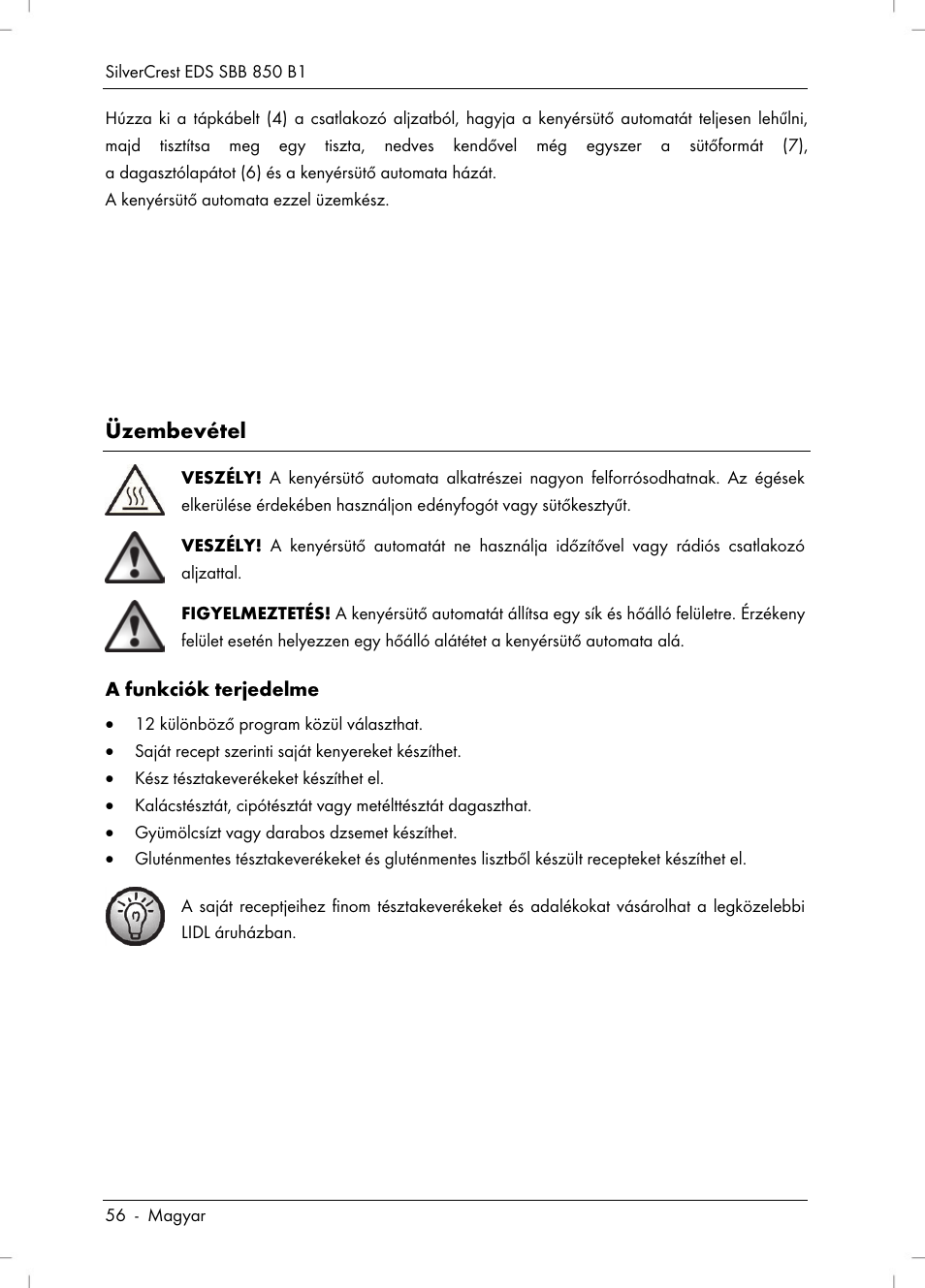 Üzembevétel | Silvercrest SBB 850 B1 User Manual | Page 58 / 172