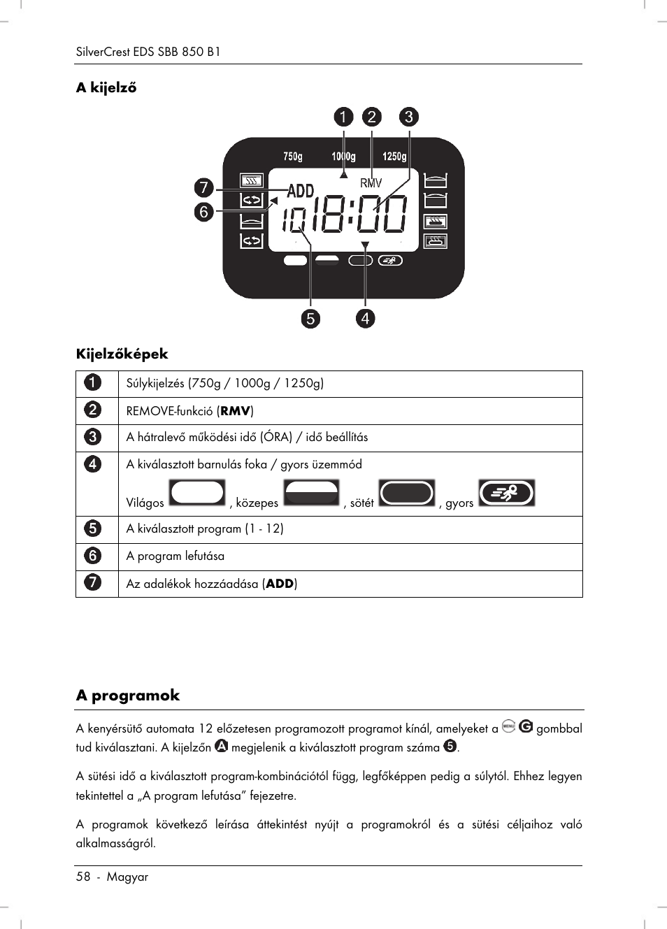 A programok | Silvercrest SBB 850 B1 User Manual | Page 60 / 172