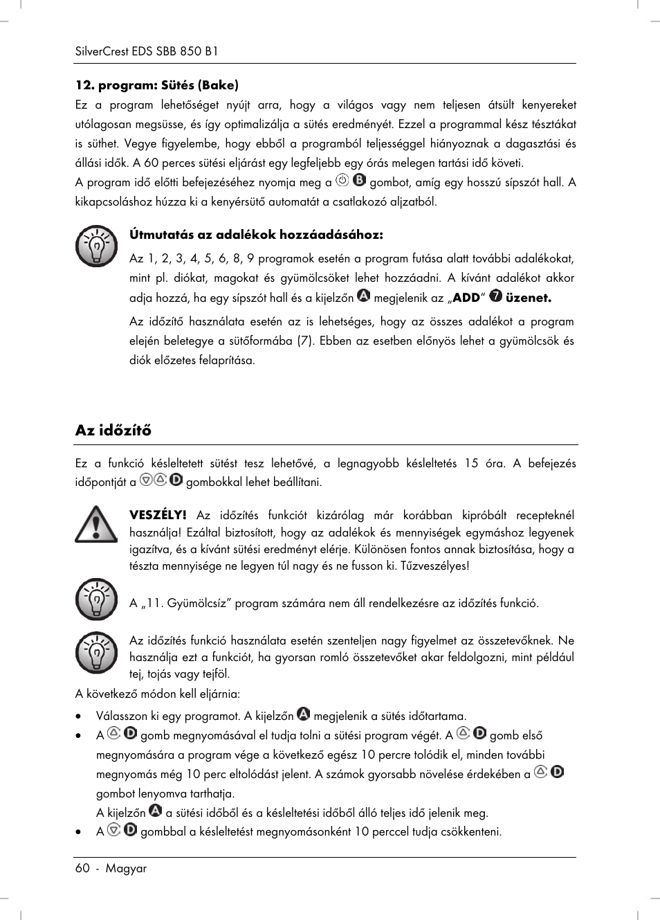 Az időzítő | Silvercrest SBB 850 B1 User Manual | Page 62 / 172