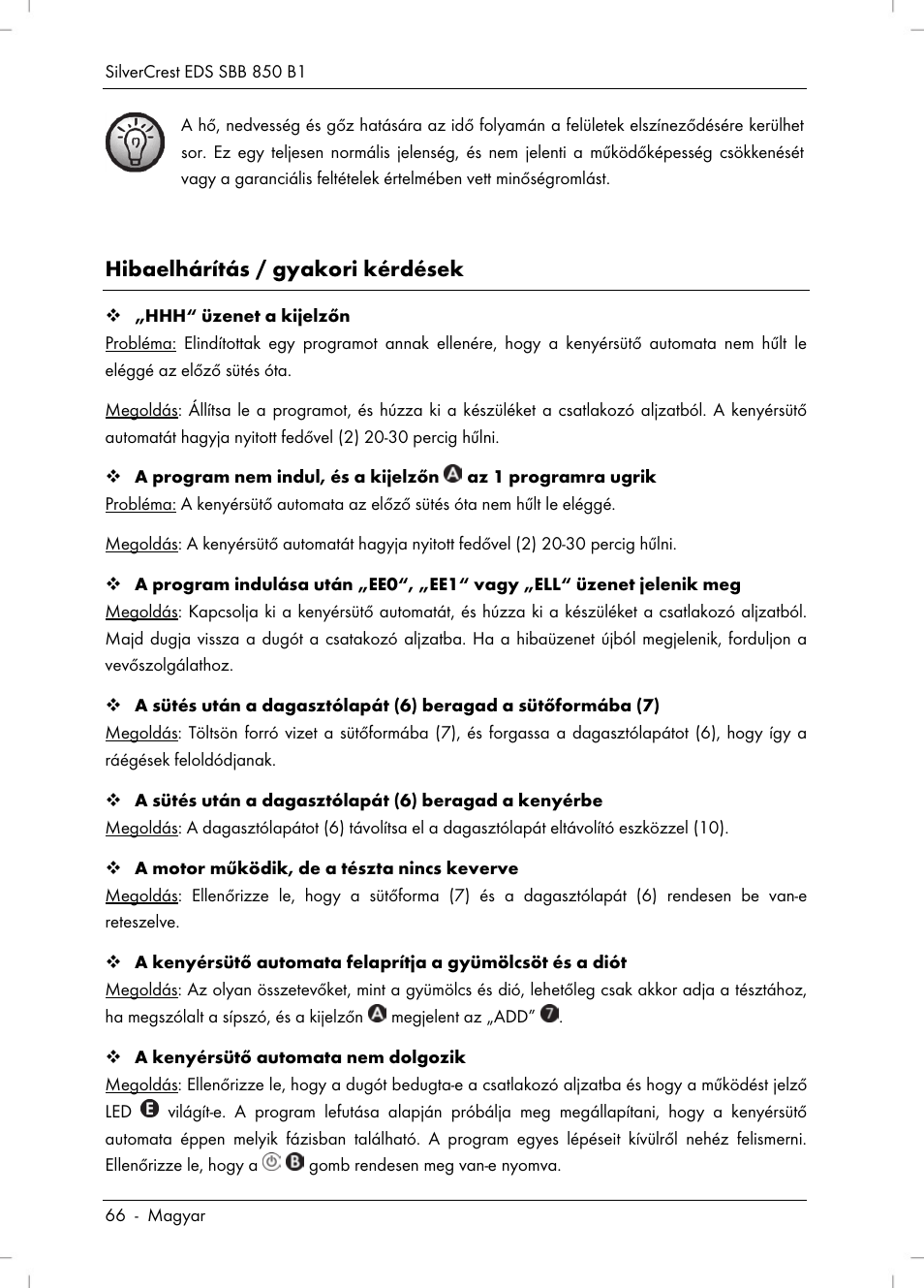 Hibaelhárítás / gyakori kérdések | Silvercrest SBB 850 B1 User Manual | Page 68 / 172