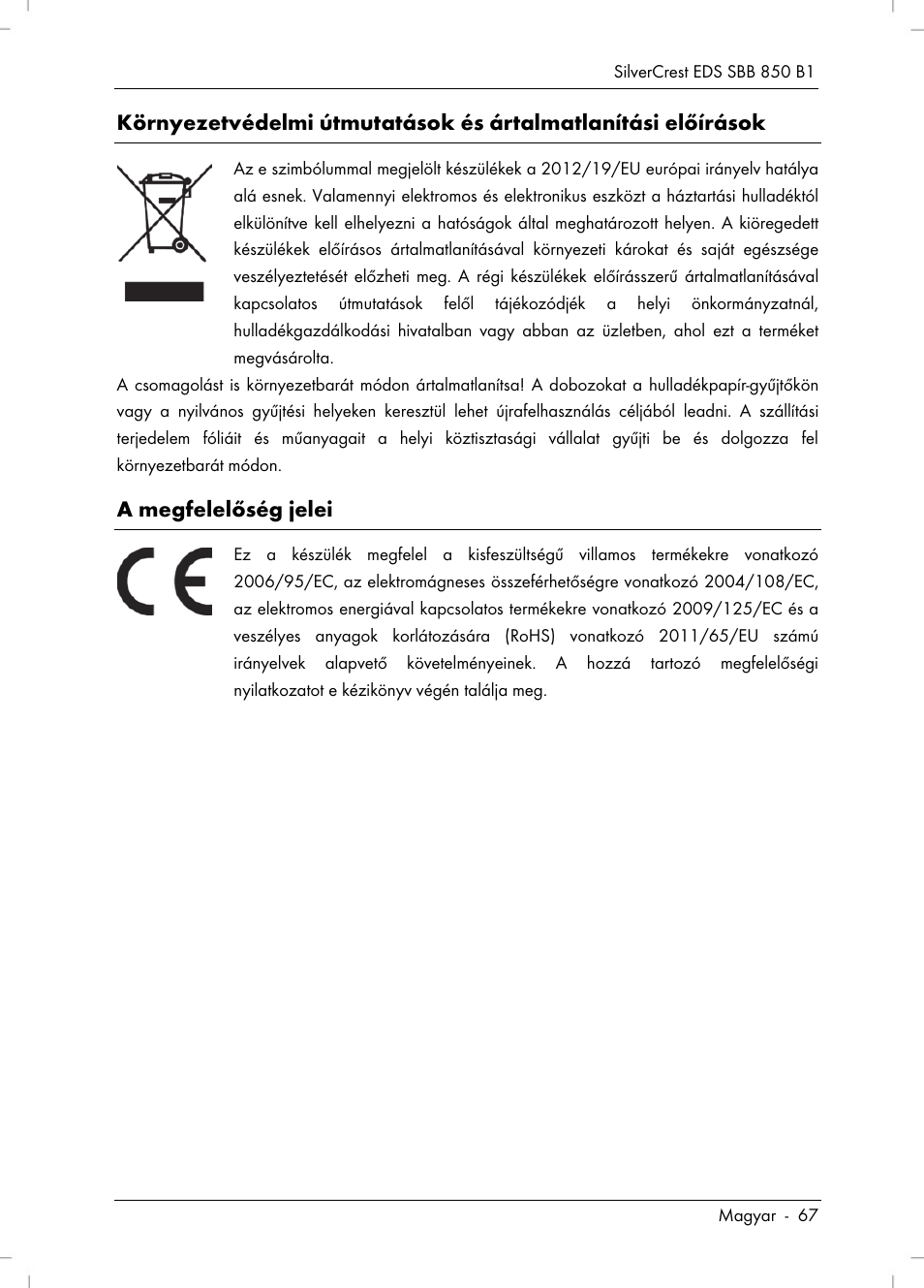 A megfelelőség jelei | Silvercrest SBB 850 B1 User Manual | Page 69 / 172