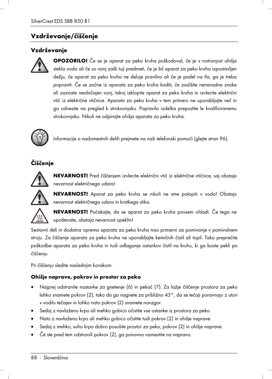 Vzdrževanje/čiščenje | Silvercrest SBB 850 B1 User Manual | Page 90 / 172
