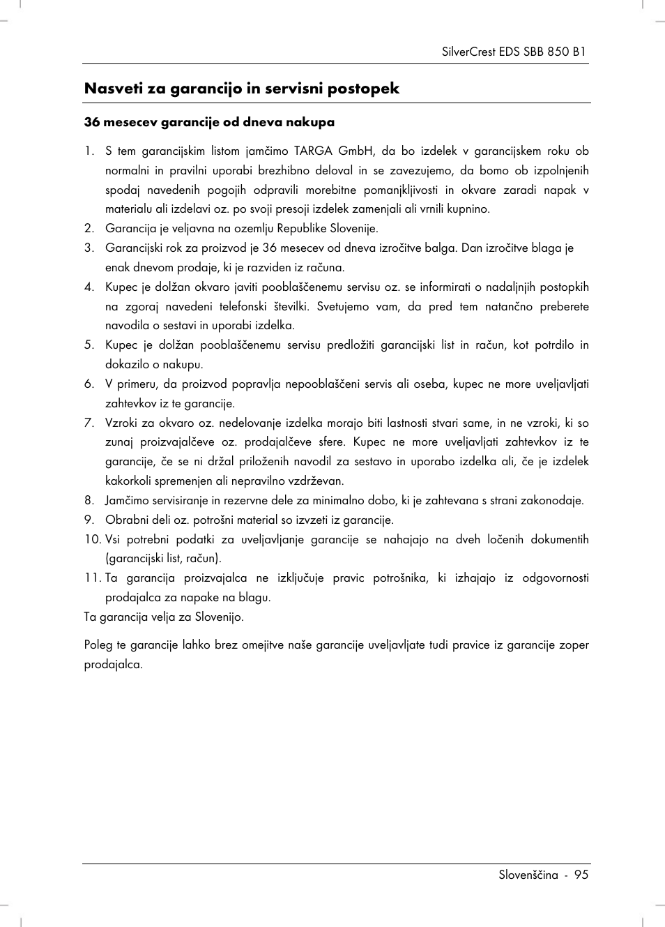 Nasveti za garancijo in servisni postopek | Silvercrest SBB 850 B1 User Manual | Page 97 / 172