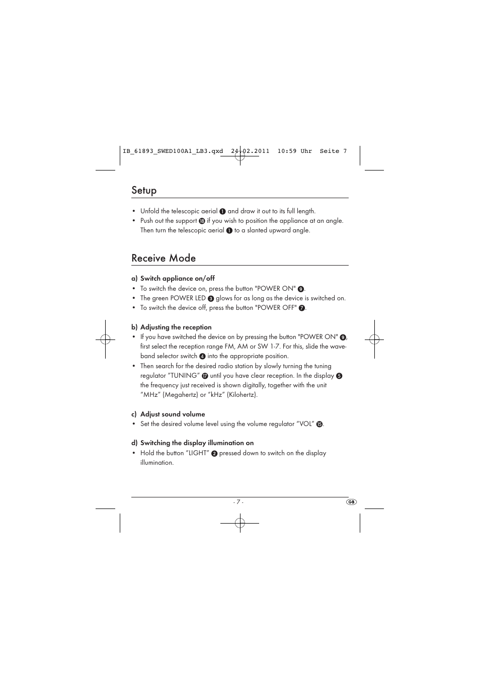 Setup, Receive mode | Silvercrest SWED 100 A1 User Manual | Page 9 / 50