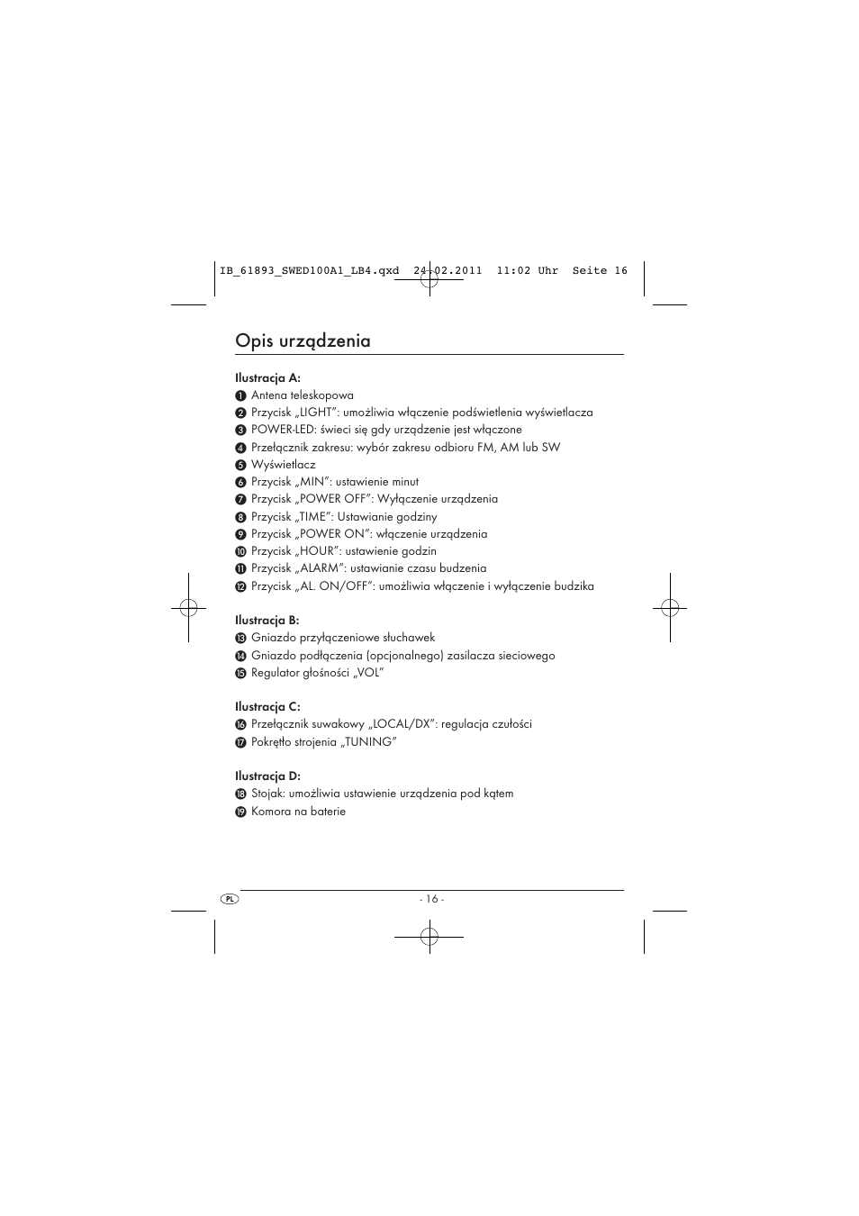 Opis urządzenia | Silvercrest SWED 100 A1 User Manual | Page 18 / 74