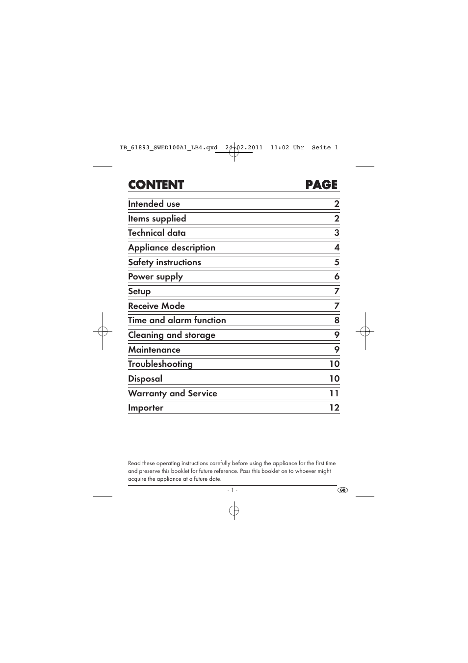 Cco on ntte en ntt p pa ag ge e | Silvercrest SWED 100 A1 User Manual | Page 3 / 74