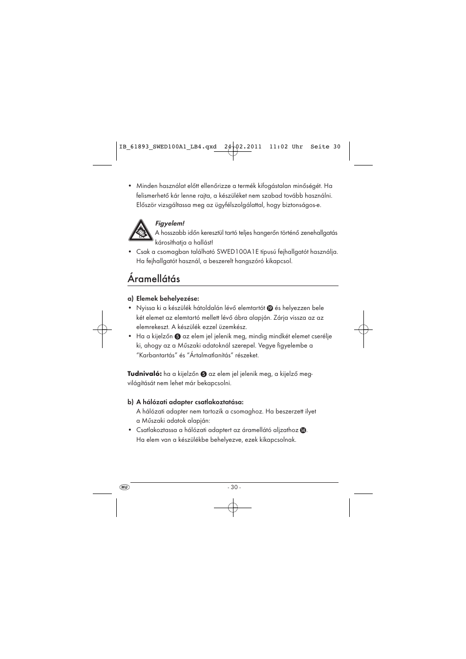 Áramellátás | Silvercrest SWED 100 A1 User Manual | Page 32 / 74