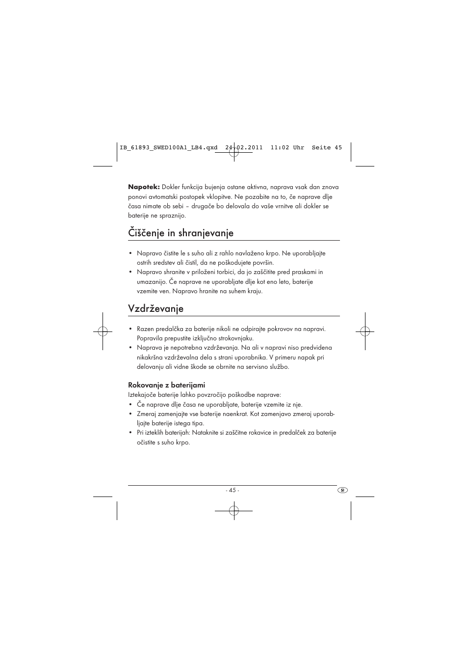Čiščenje in shranjevanje, Vzdrževanje | Silvercrest SWED 100 A1 User Manual | Page 47 / 74