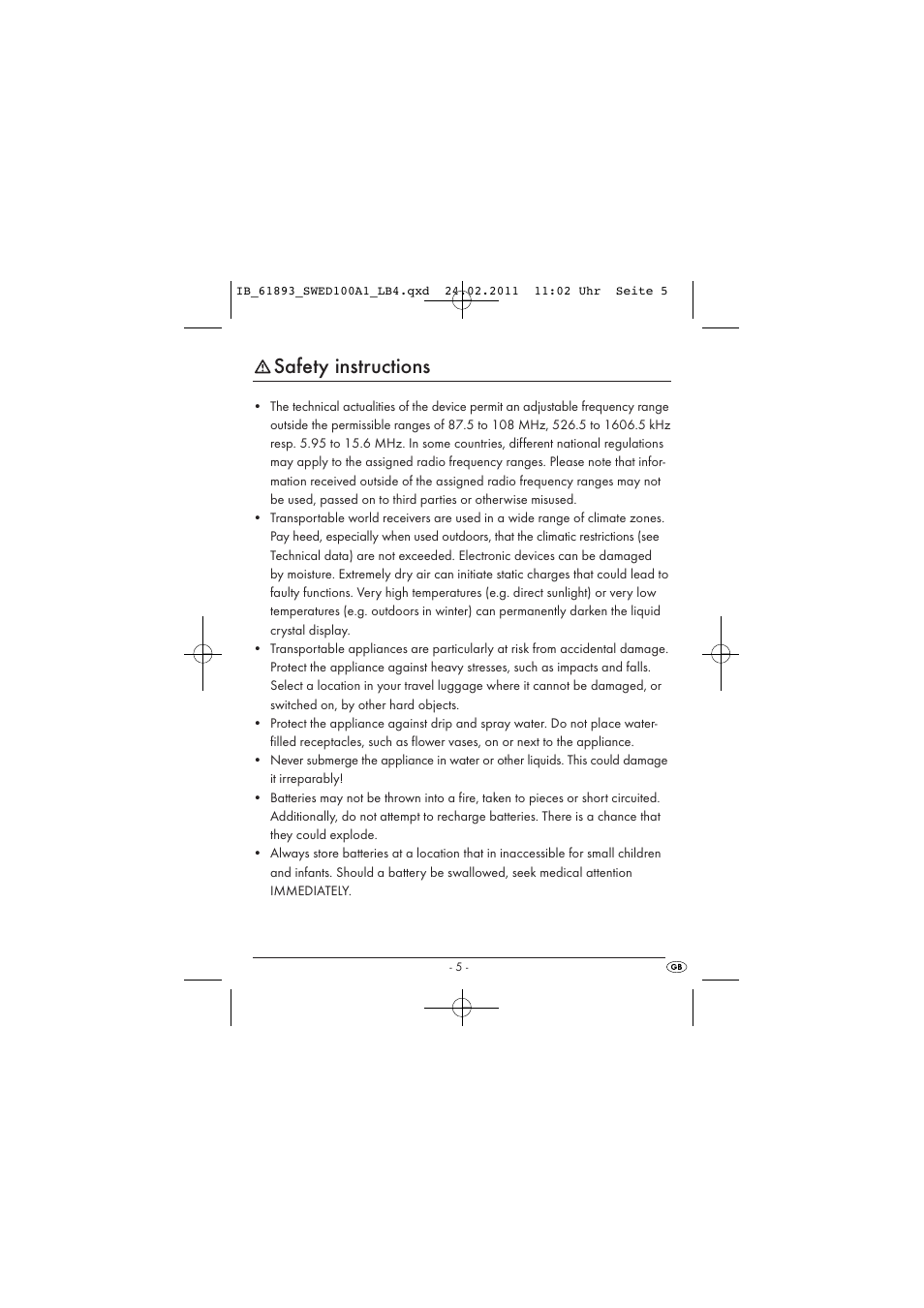 Safety instructions | Silvercrest SWED 100 A1 User Manual | Page 7 / 74