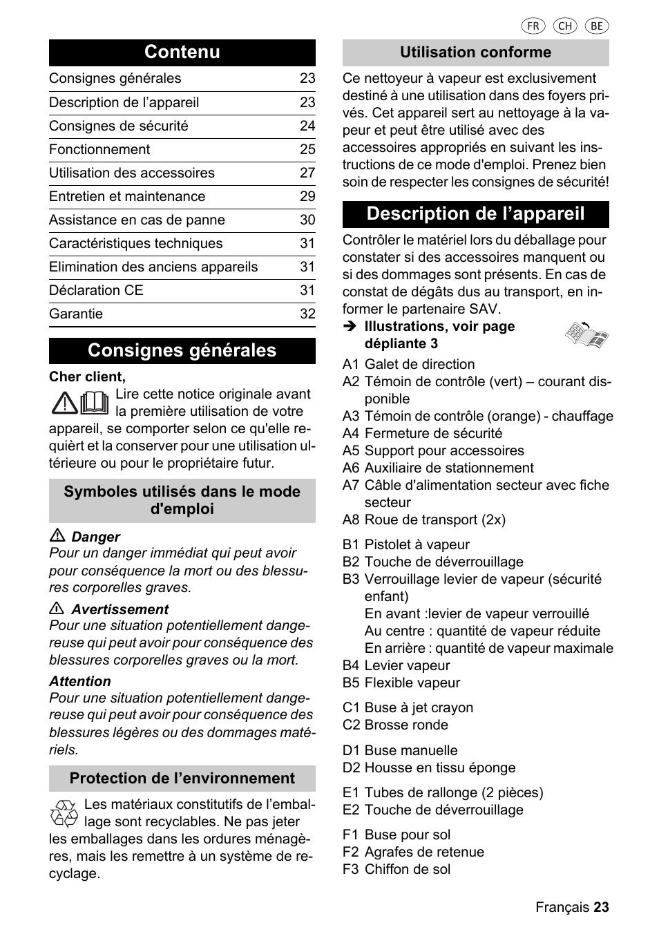 Contenu, Consignes générales, Description de l’appareil | Silvercrest SDR 1500 A1 User Manual | Page 23 / 80