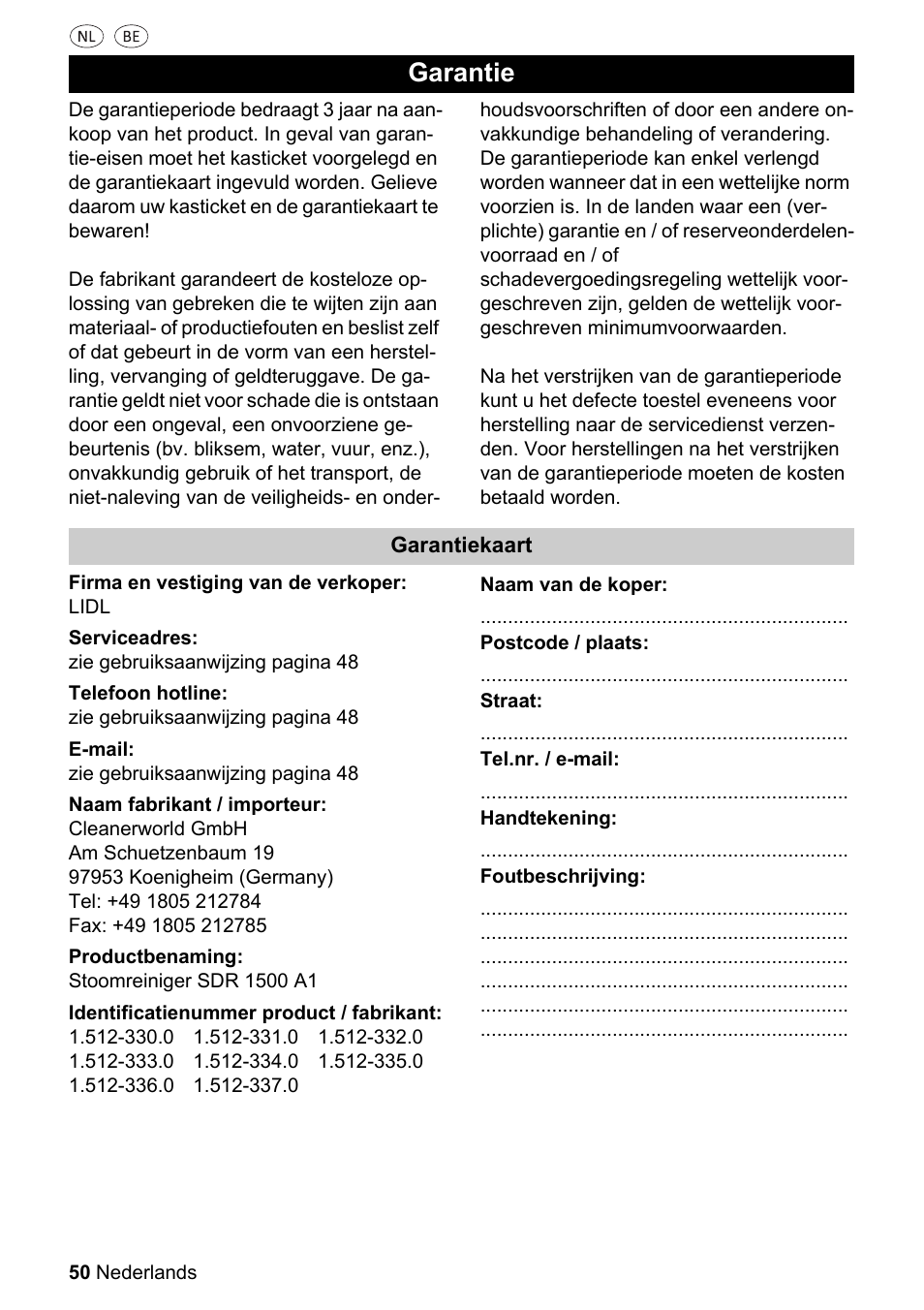 Garantie | Silvercrest SDR 1500 A1 User Manual | Page 50 / 80