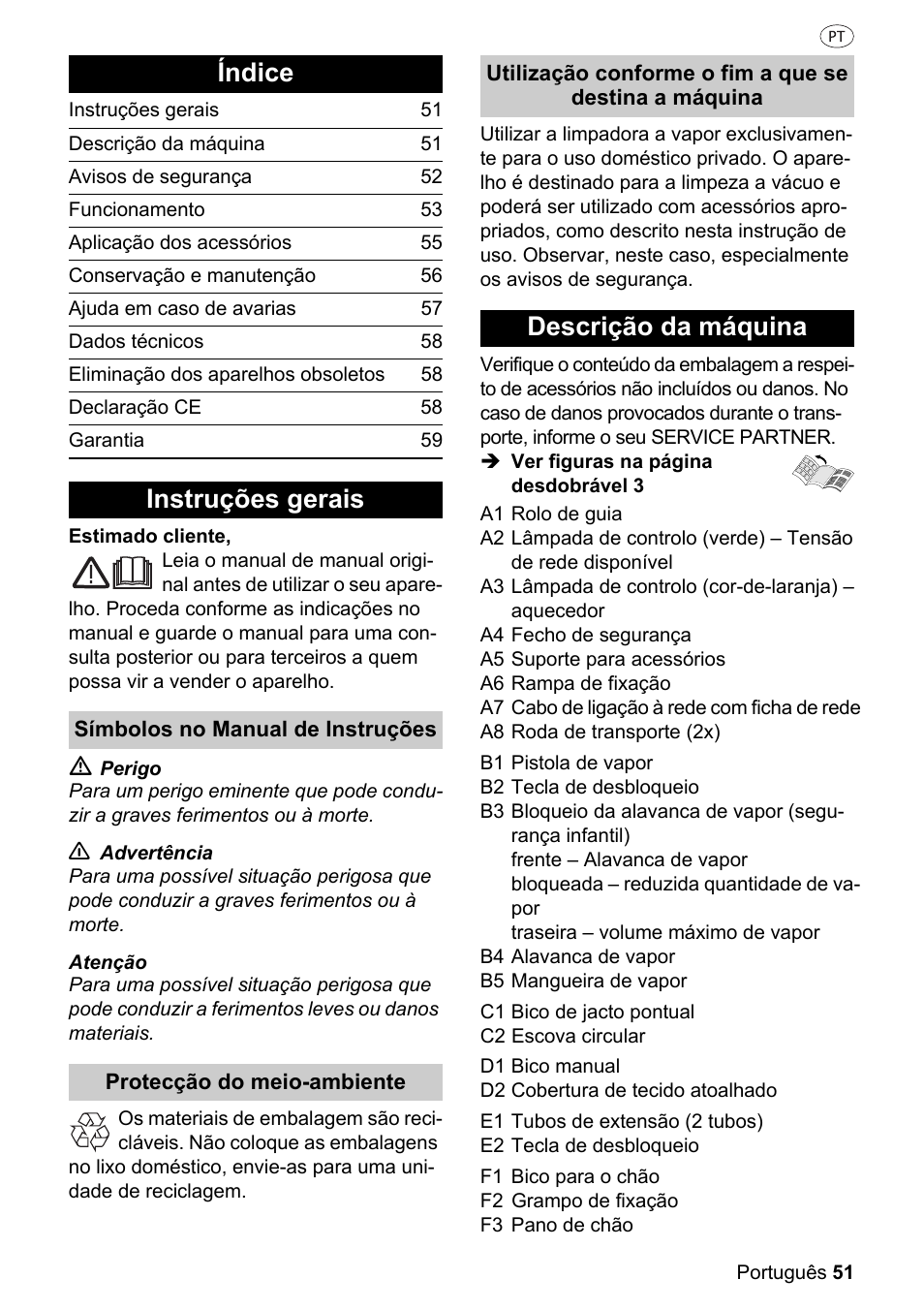 Índice, Instruções gerais, Descrição da máquina | Silvercrest SDR 1500 A1 User Manual | Page 51 / 80