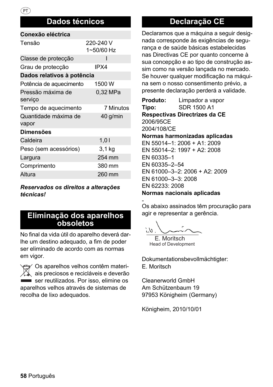 Dados técnicos, Eliminação dos aparelhos obsoletos declaração ce | Silvercrest SDR 1500 A1 User Manual | Page 58 / 80