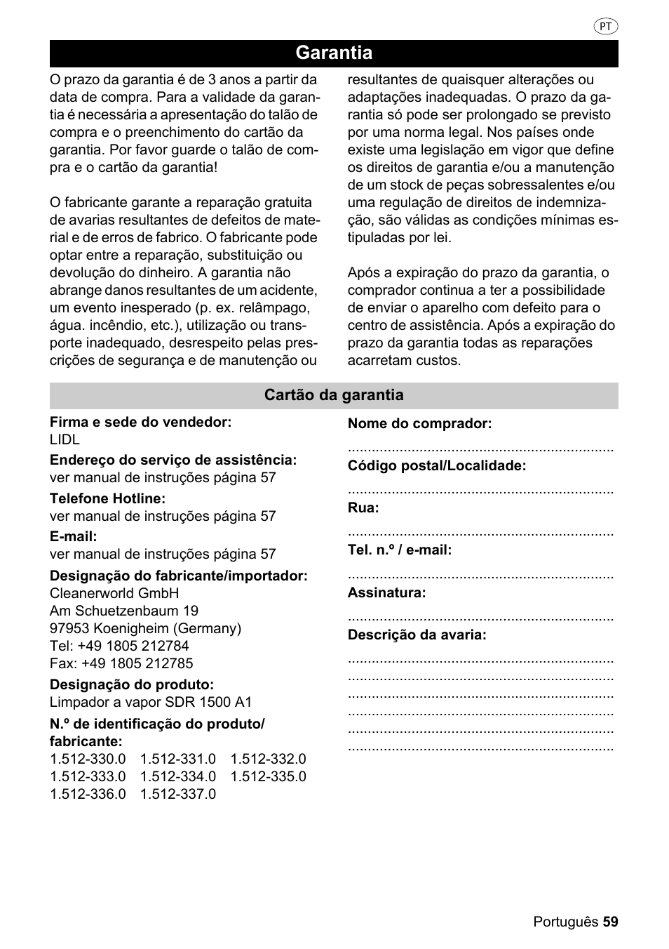 Garantia | Silvercrest SDR 1500 A1 User Manual | Page 59 / 80