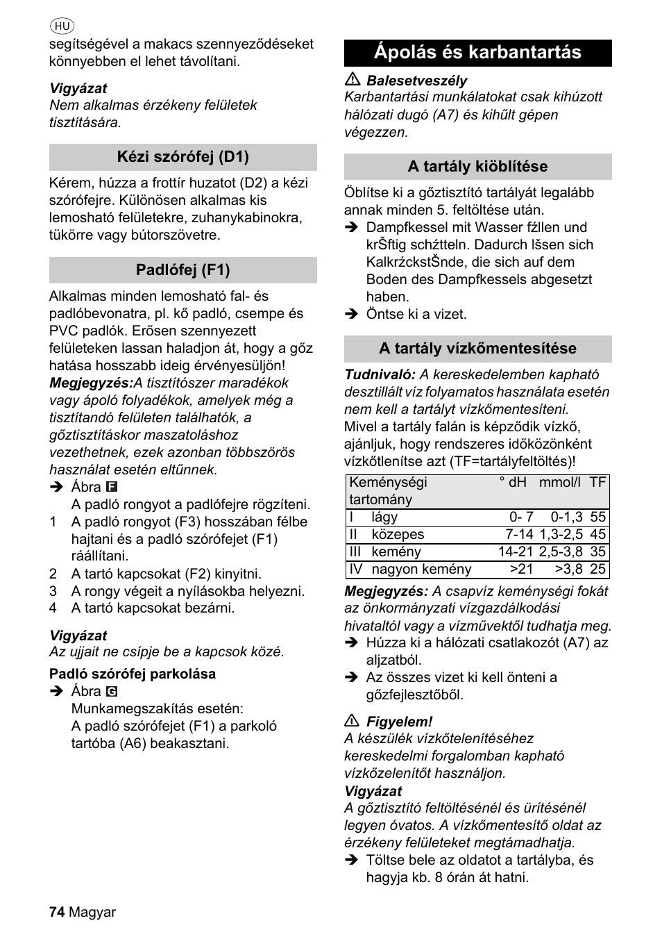 Vigy·zat, Nem alkalmas èrzèkeny fel¸letek tisztìt·s·ra, Kèzi szûrûfej (d1) | Padlûfej (f1), A padlû rongyot a padlûfejre rˆgzìteni, A tartû kapcsokat (f2) kinyitni, A rongy vègeit a nyìl·sokba helyezni, A tartû kapcsokat bez·rni, Az ujjait ne csìpje be a kapcsok kˆzè, Padlû szûrûfej parkol·sa | Silvercrest SDR 1500 A1 User Manual | Page 74 / 80