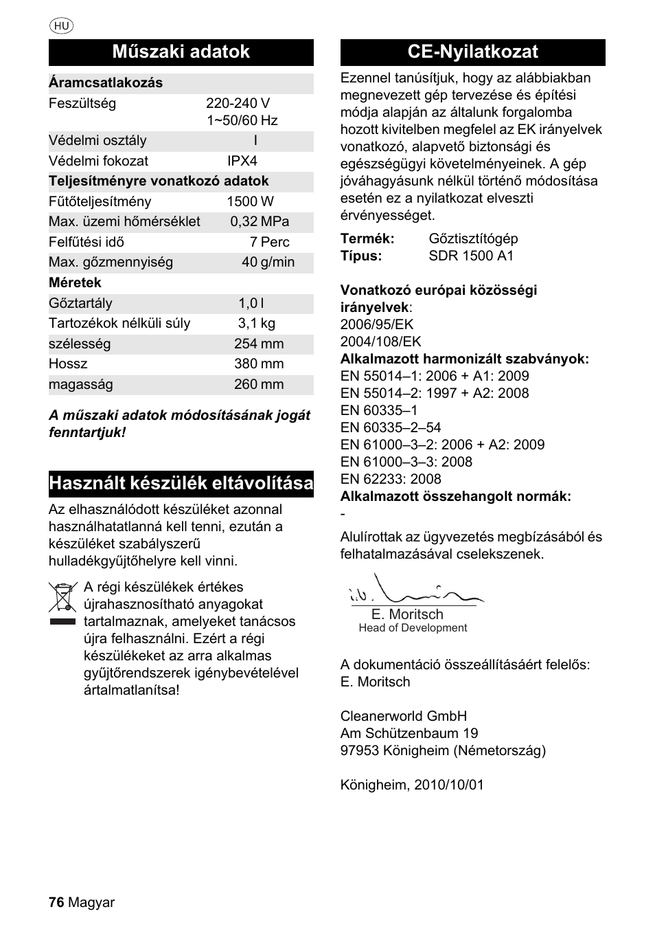 M˚szaki adatok, Ramcsatlakoz·s, Fesz¸ltsèg | Vèdelmi oszt·ly, Vèdelmi fokozat, Ipx4, Teljesìtmènyre vonatkozû adatok, F˚tıteljesìtmèny, Max. ¸zemi hımèrsèklet, Felf˚tèsi idı | Silvercrest SDR 1500 A1 User Manual | Page 76 / 80