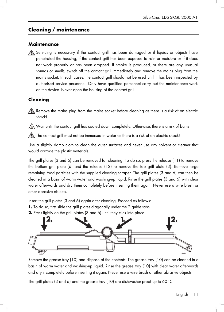 Cleaning / maintenance | Silvercrest SKGE 2000 A1 User Manual | Page 13 / 100