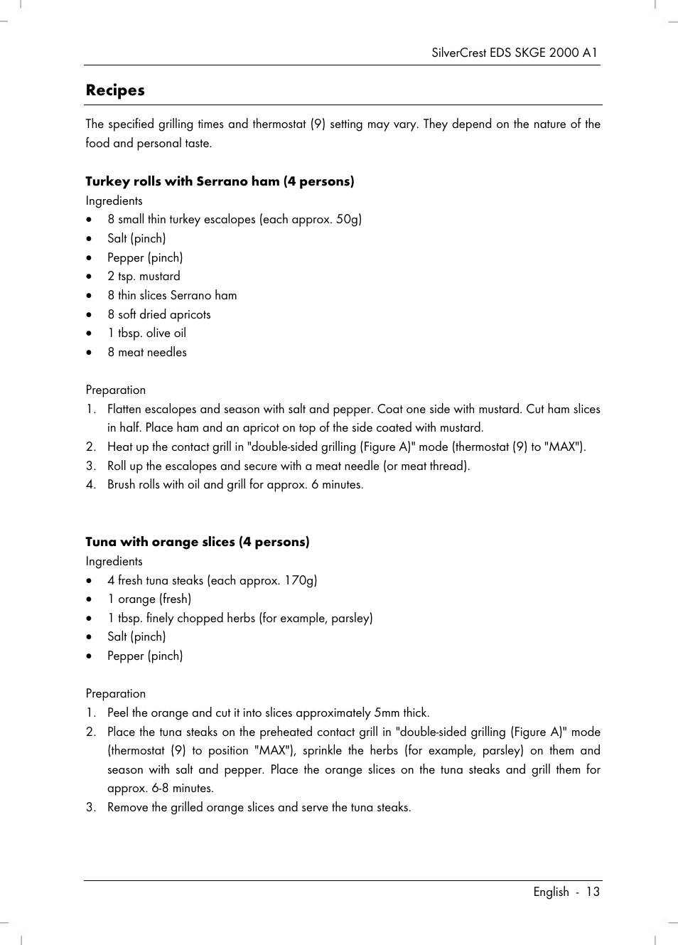 Recipes | Silvercrest SKGE 2000 A1 User Manual | Page 15 / 100