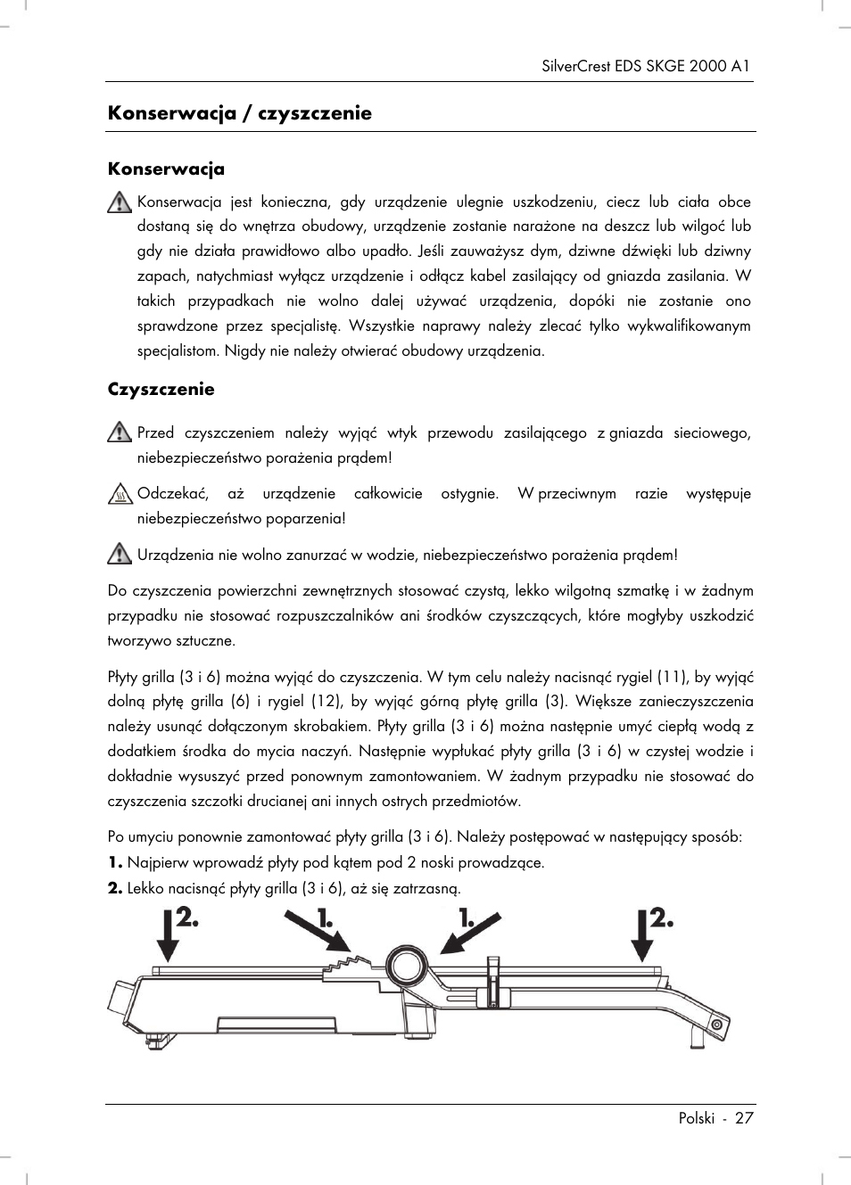 Konserwacja / czyszczenie | Silvercrest SKGE 2000 A1 User Manual | Page 29 / 100