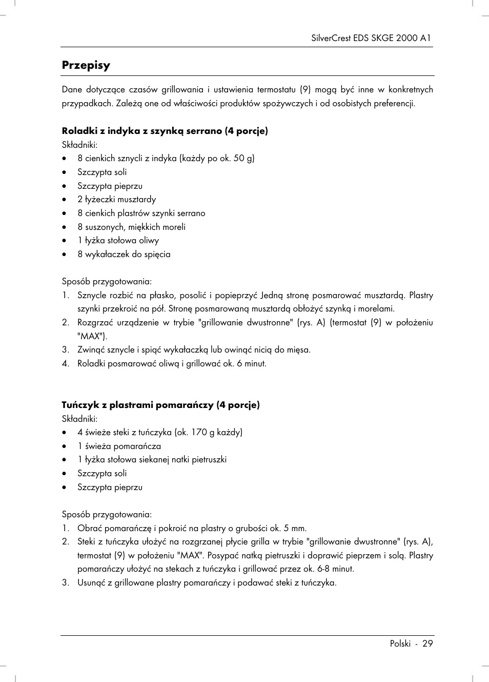 Przepisy | Silvercrest SKGE 2000 A1 User Manual | Page 31 / 100