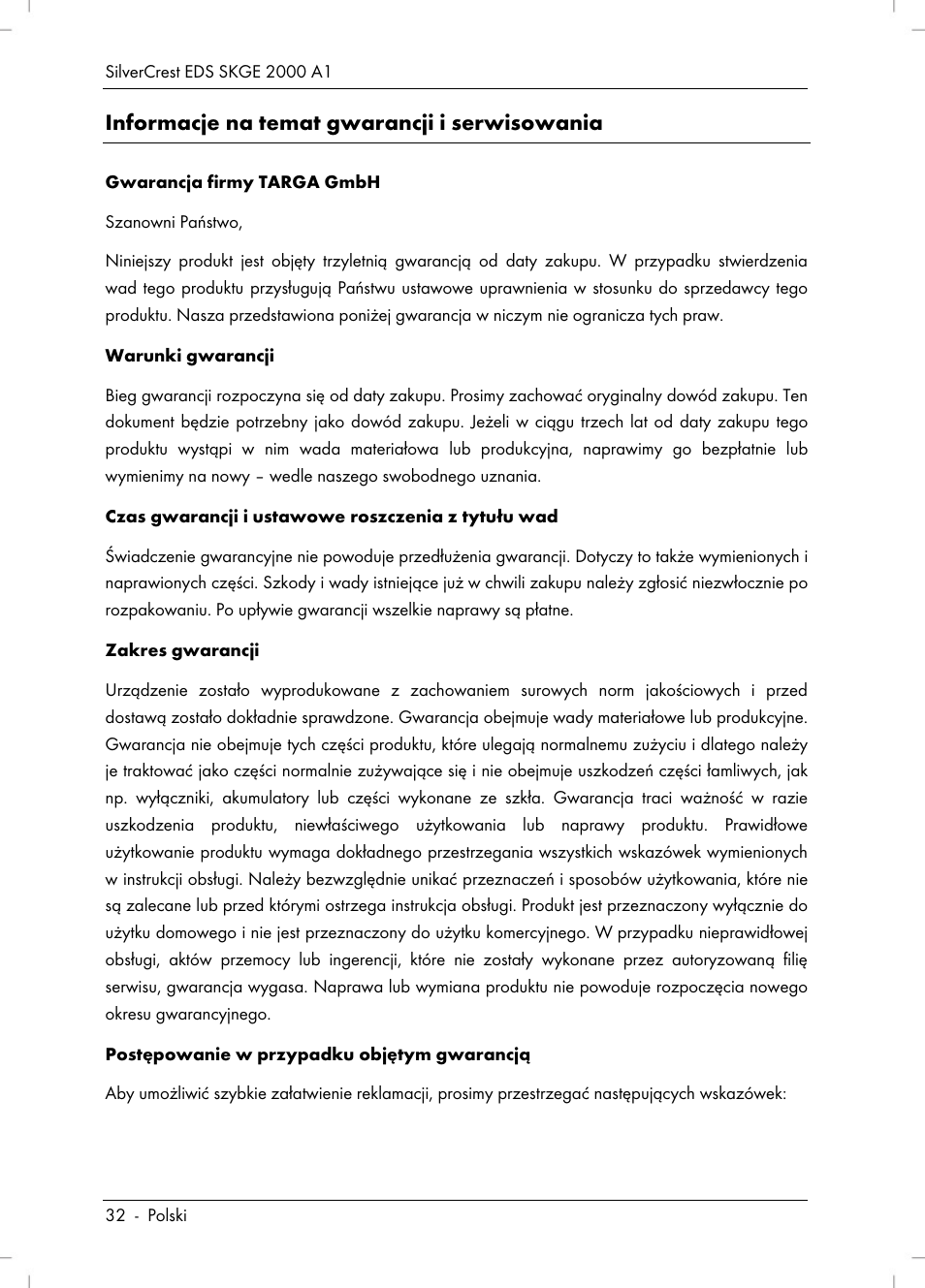 Informacje na temat gwarancji i serwisowania | Silvercrest SKGE 2000 A1 User Manual | Page 34 / 100