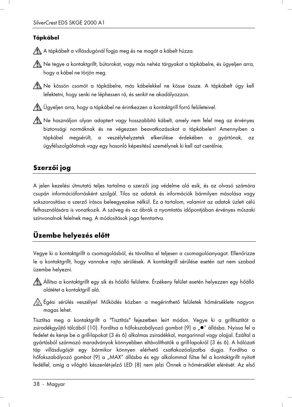 Szerzői jog, Üzembe helyezés előtt | Silvercrest SKGE 2000 A1 User Manual | Page 40 / 100