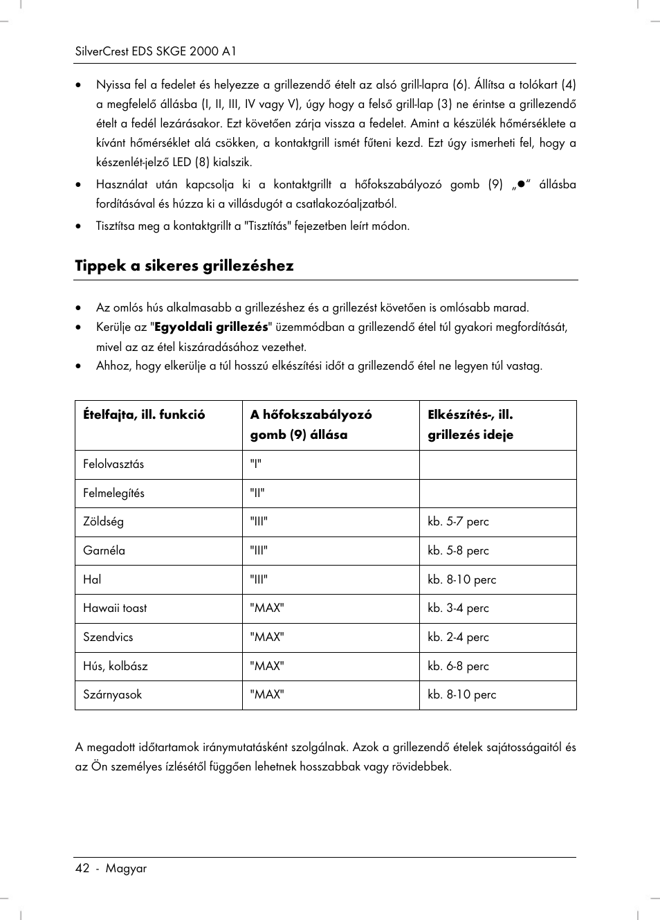 Tippek a sikeres grillezéshez | Silvercrest SKGE 2000 A1 User Manual | Page 44 / 100