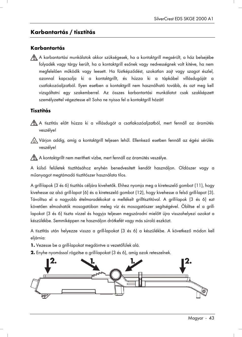 Karbantartás / tisztítás | Silvercrest SKGE 2000 A1 User Manual | Page 45 / 100