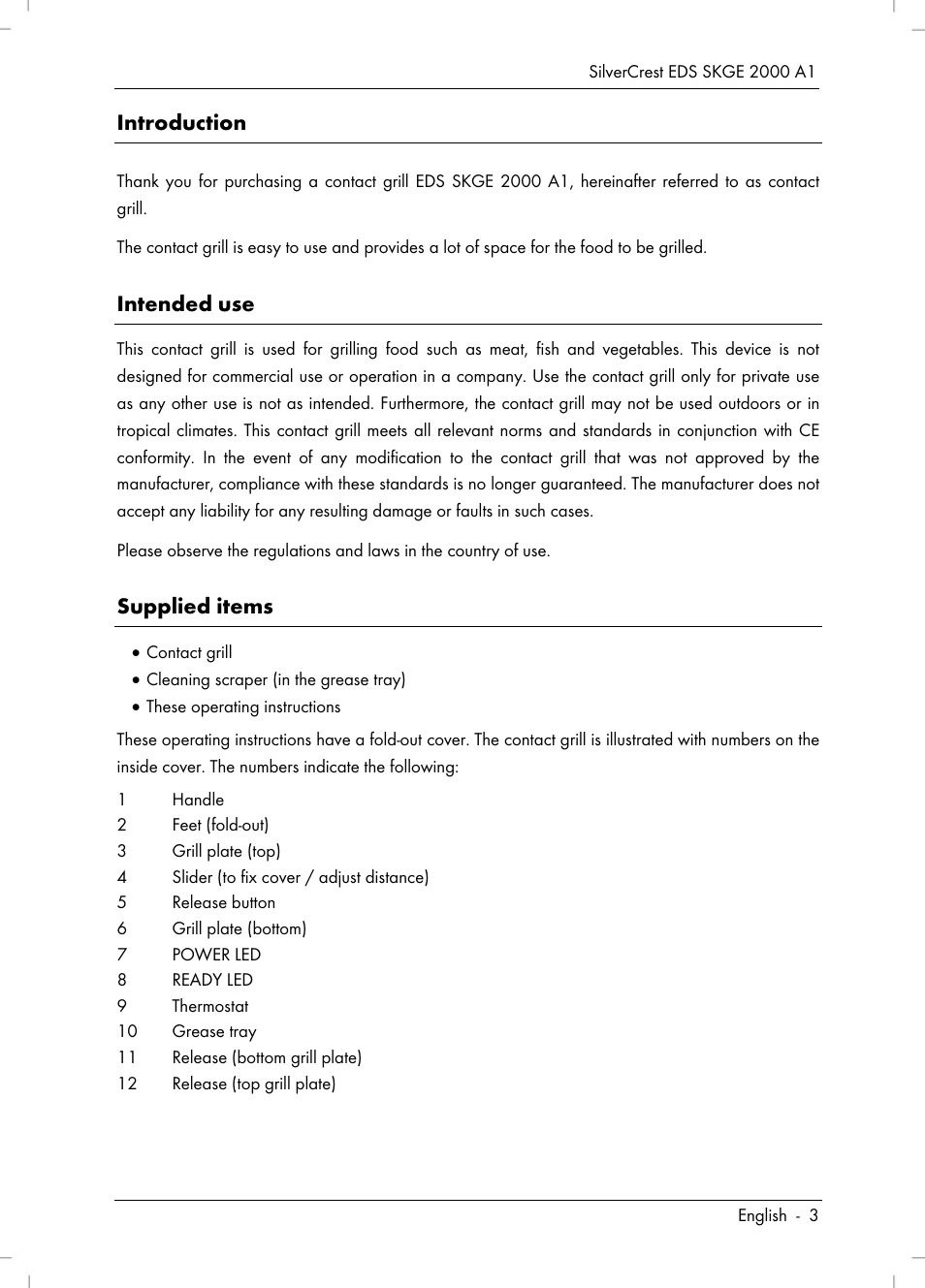 Introduction, Intended use, Supplied items | Silvercrest SKGE 2000 A1 User Manual | Page 5 / 100