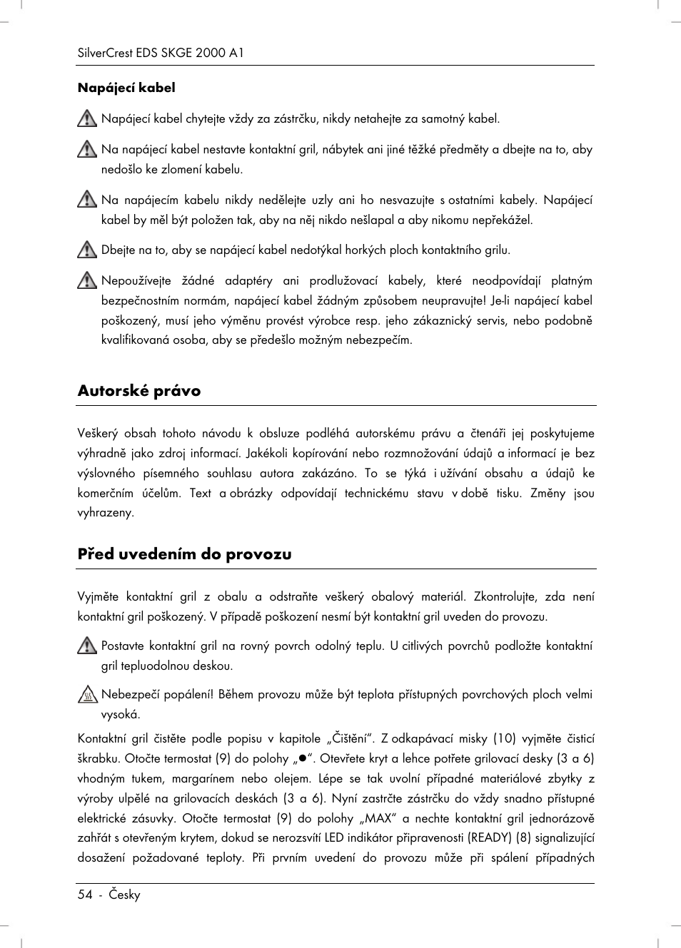 Autorské právo, Před uvedením do provozu | Silvercrest SKGE 2000 A1 User Manual | Page 56 / 100