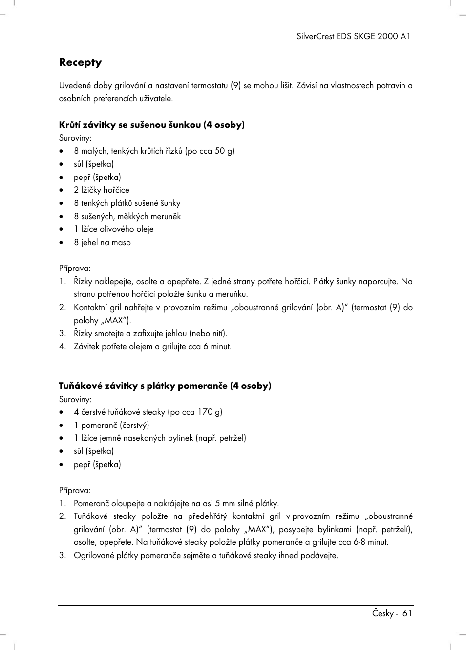 Recepty | Silvercrest SKGE 2000 A1 User Manual | Page 63 / 100