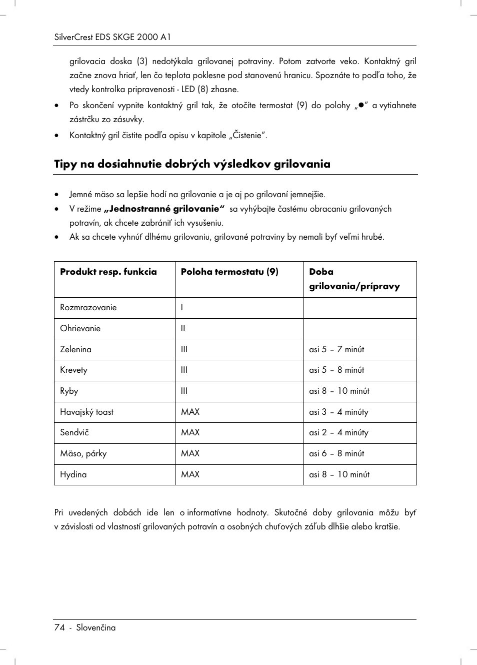 Tipy na dosiahnutie dobrých výsledkov grilovania | Silvercrest SKGE 2000 A1 User Manual | Page 76 / 100
