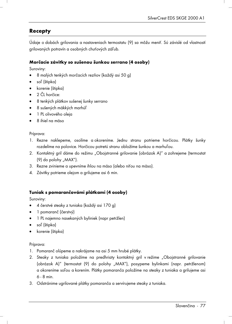 Recepty | Silvercrest SKGE 2000 A1 User Manual | Page 79 / 100