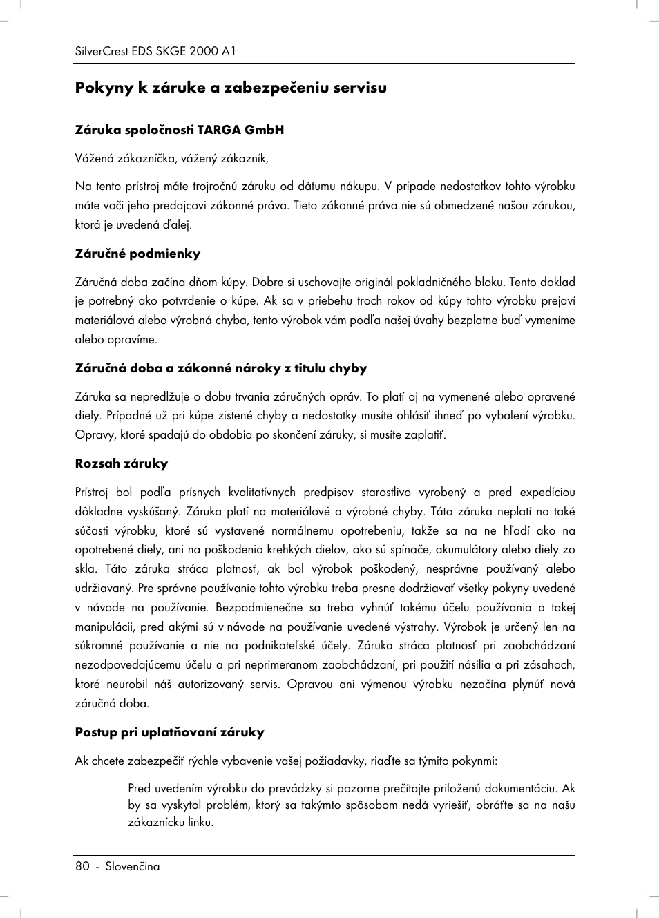 Pokyny k záruke a zabezpečeniu servisu | Silvercrest SKGE 2000 A1 User Manual | Page 82 / 100