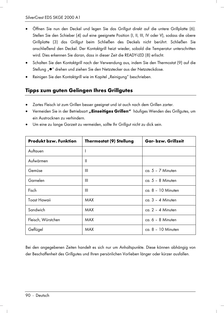Tipps zum guten gelingen ihres grillgutes | Silvercrest SKGE 2000 A1 User Manual | Page 92 / 100