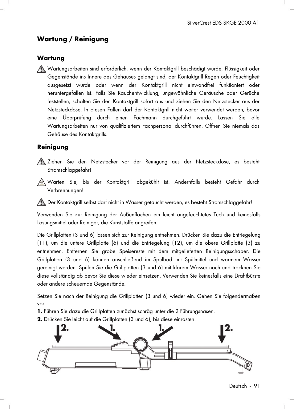 Wartung / reinigung | Silvercrest SKGE 2000 A1 User Manual | Page 93 / 100