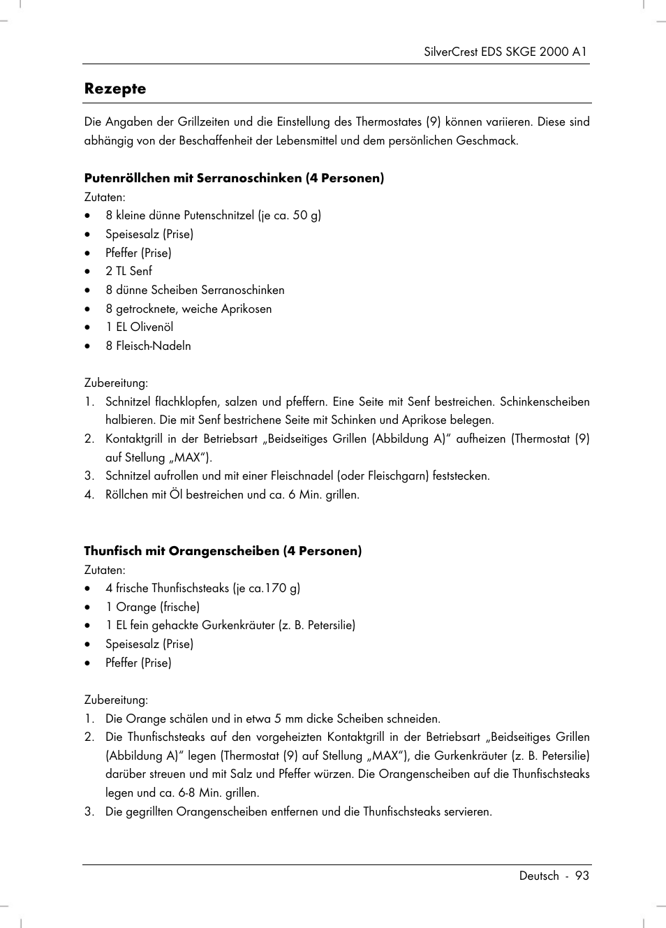 Rezepte | Silvercrest SKGE 2000 A1 User Manual | Page 95 / 100