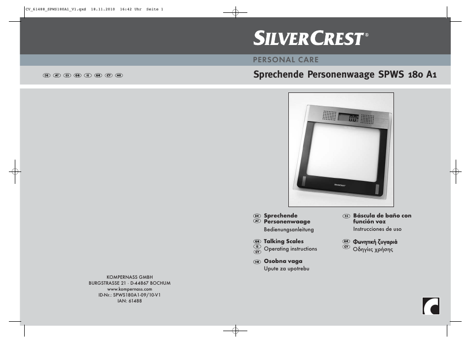 Silvercrest SPWS 180 A1 User Manual | 41 pages