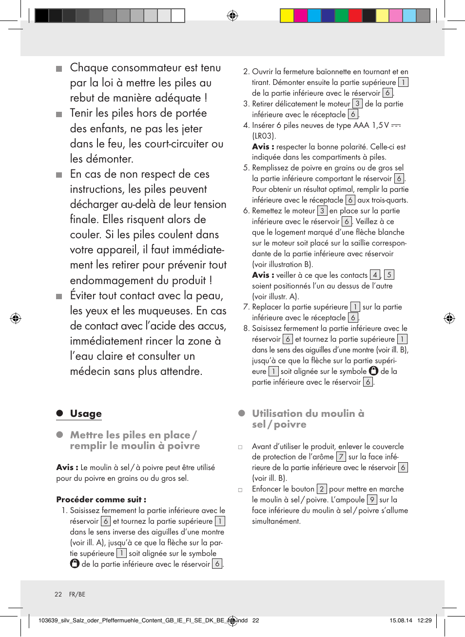 Usage, Utilisation du moulin à sel / poivre | Silvercrest Z31738/Z31738A/ Z31738B/Z31738C User Manual | Page 22 / 35
