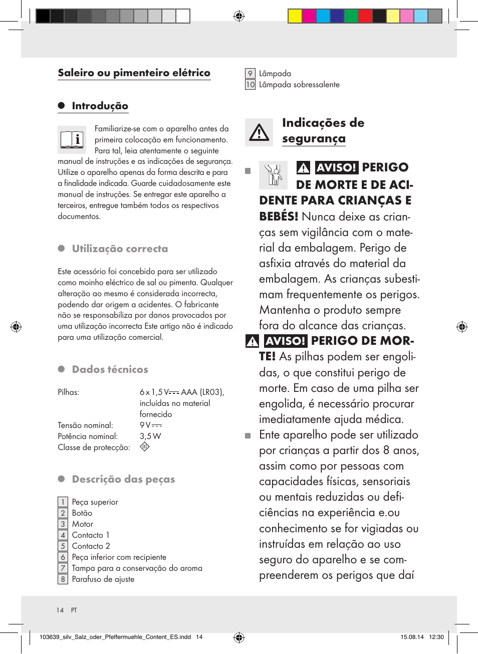 Indicações de segurança, Aviso | Silvercrest Z31738/Z31738A/ Z31738B/Z31738C User Manual | Page 14 / 28