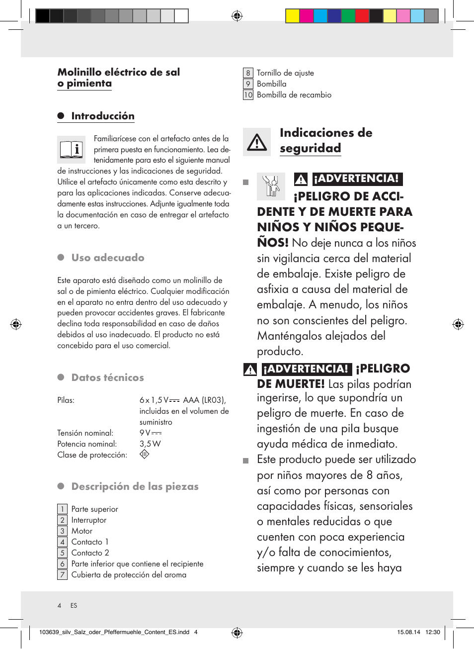 Indicaciones de seguridad, Advertencia | Silvercrest Z31738/Z31738A/ Z31738B/Z31738C User Manual | Page 4 / 28
