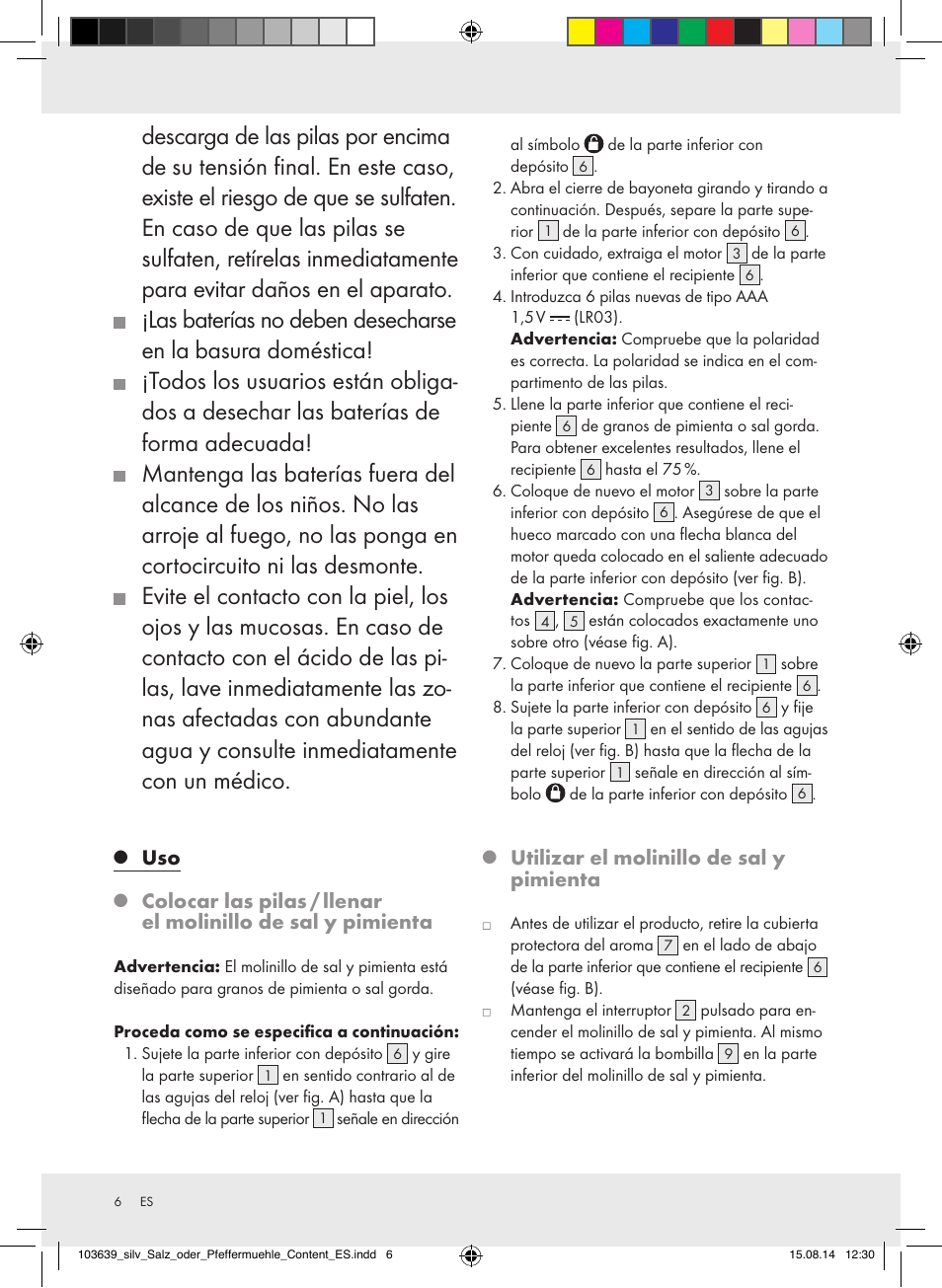 Utilizar el molinillo de sal y pimienta | Silvercrest Z31738/Z31738A/ Z31738B/Z31738C User Manual | Page 6 / 28