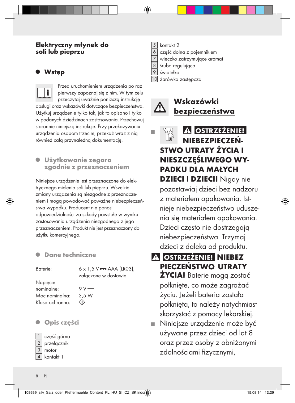 Wskazówki bezpieczeństwa, Ostrzeżenie | Silvercrest Z31738/Z31738A/ Z31738B/Z31738C User Manual | Page 8 / 35