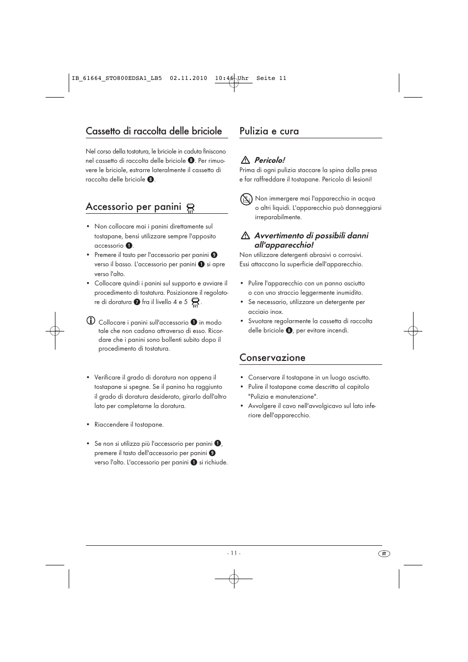 Cassetto di raccolta delle briciole, Accessorio per panini, Pulizia e cura | Conservazione | Silvercrest STO 800 EDS A1 User Manual | Page 13 / 32